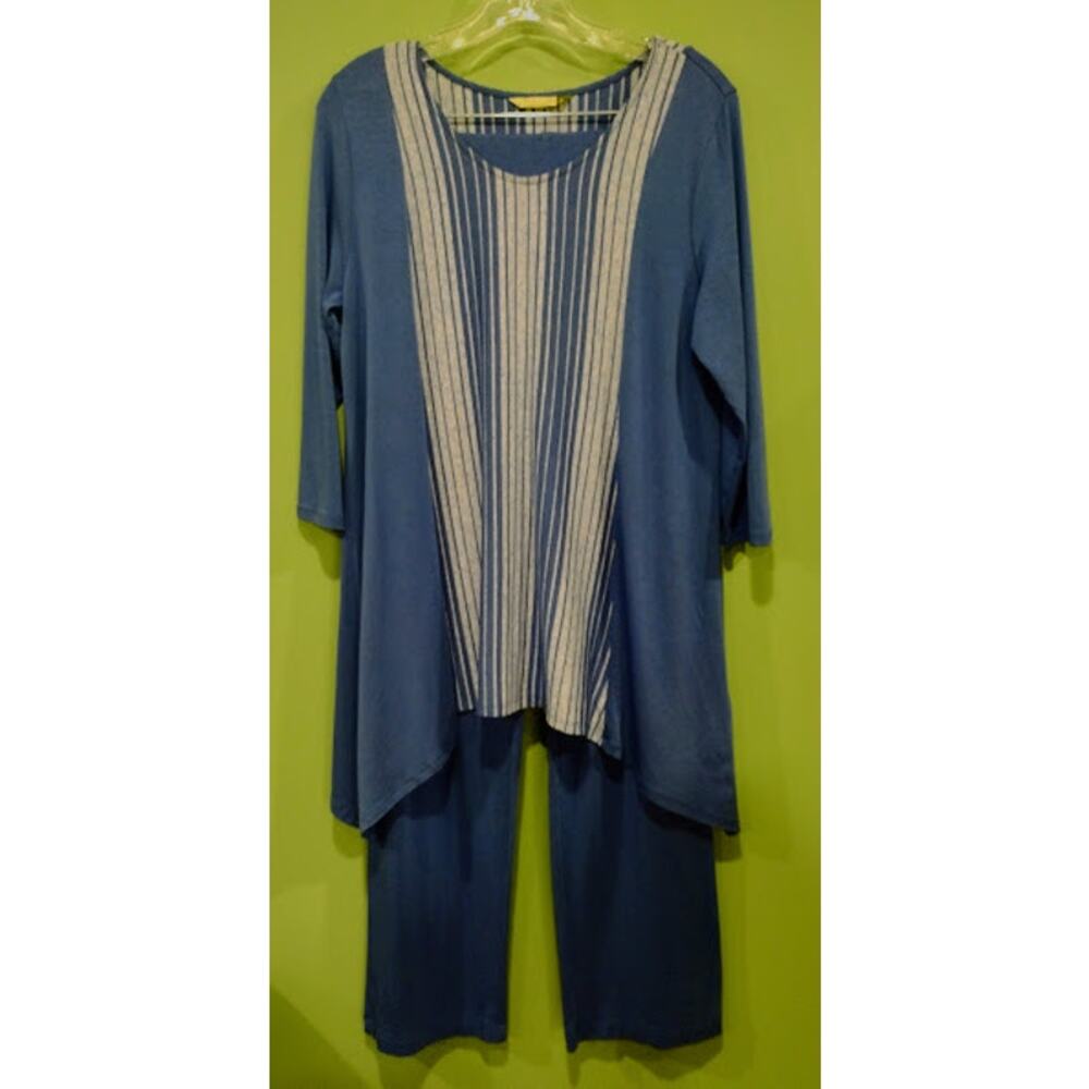 Chalet Two-Pc Pant Set with 3/4 Sleeves and Pull On Pants,, Blue,‎ Sz S